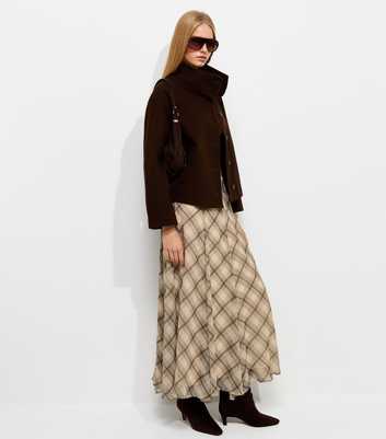 Cream Chiffon Check Hanky Hem Midi Skirt