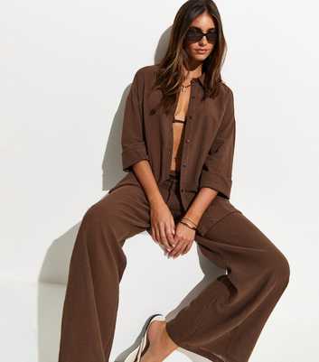 Dark Brown Cotton Slub Beach Trousers