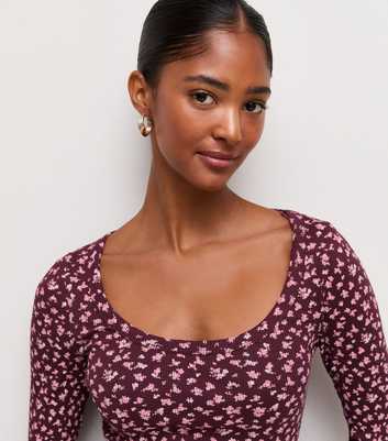 Red Floral Cotton Rich Scoop Neck Long Sleeve Top