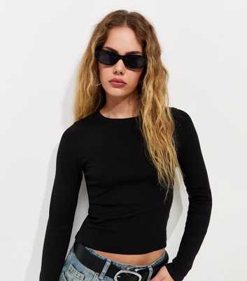 Black Cotton Rich Long Sleeve Baby Tee T-Shirt