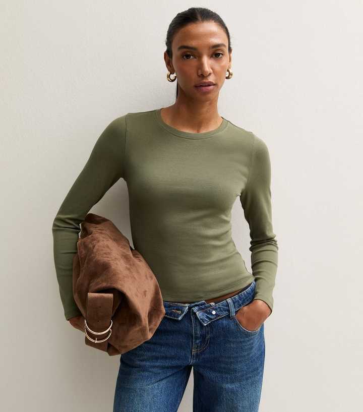 Dark Khaki Cotton Rich Long Sleeve Baby Tee