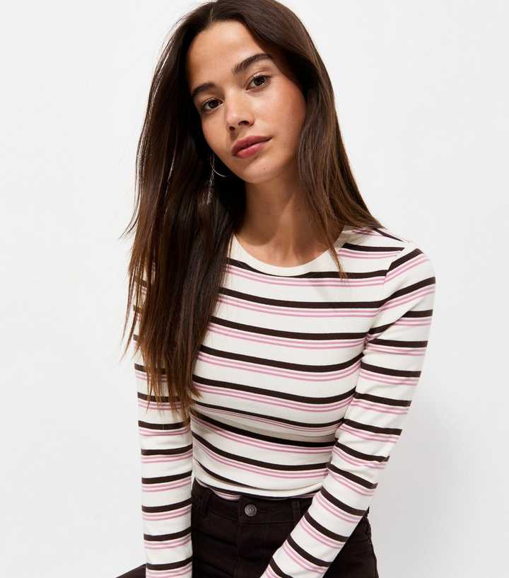 Cream Cotton Rich Striped Long Sleeve Baby Tee T-Shirt