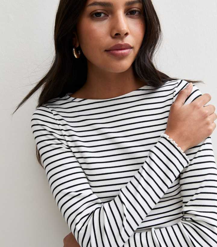 Black Cotton Rich Striped Babylock Long Sleeve Top