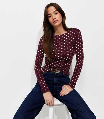 Burgundy Cotton Rich Polka Dot Babylock Long Sleeve T-Shirt
