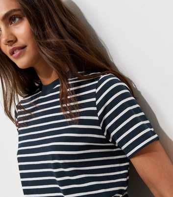 Blue Cotton Striped Relaxed Fit T-Shirt