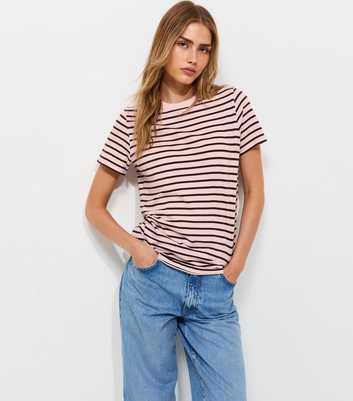 Pink Cotton Striped Relaxed Fit T-Shirt