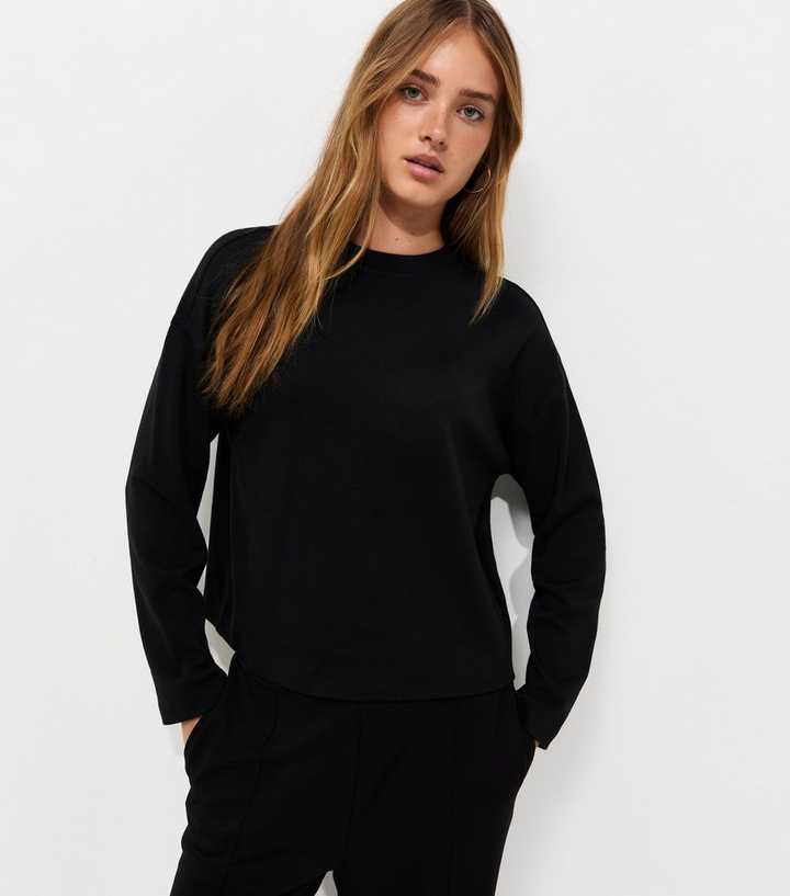 Premium Black Cotton Long Sleeve Skater T-Shirt