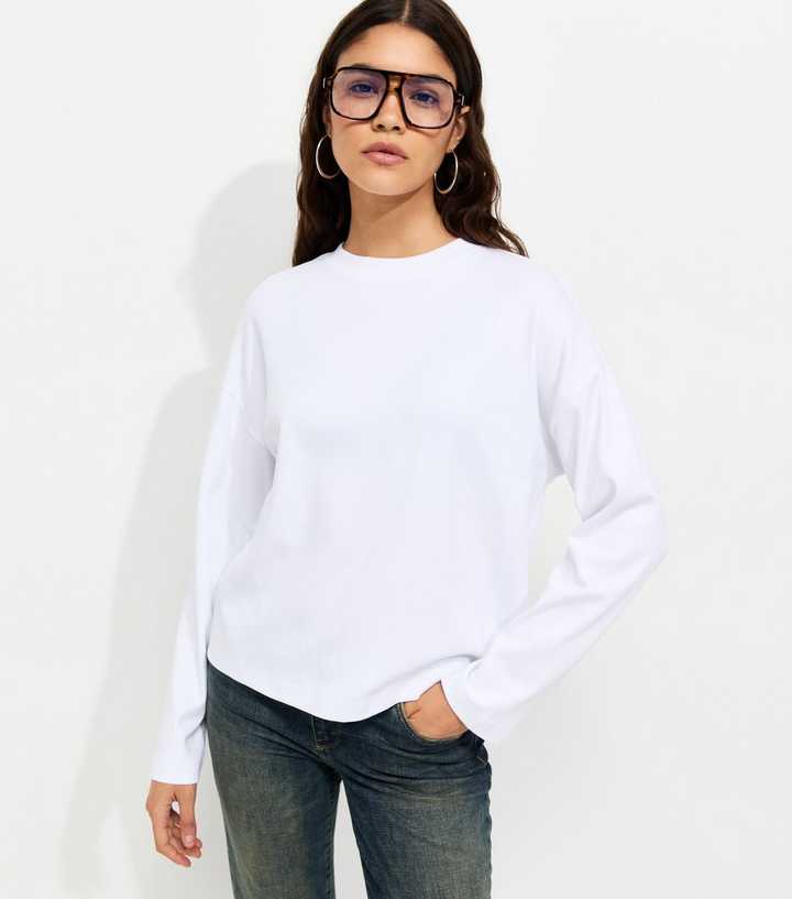 Premium White Cotton Long Sleeve Skater T-Shirt