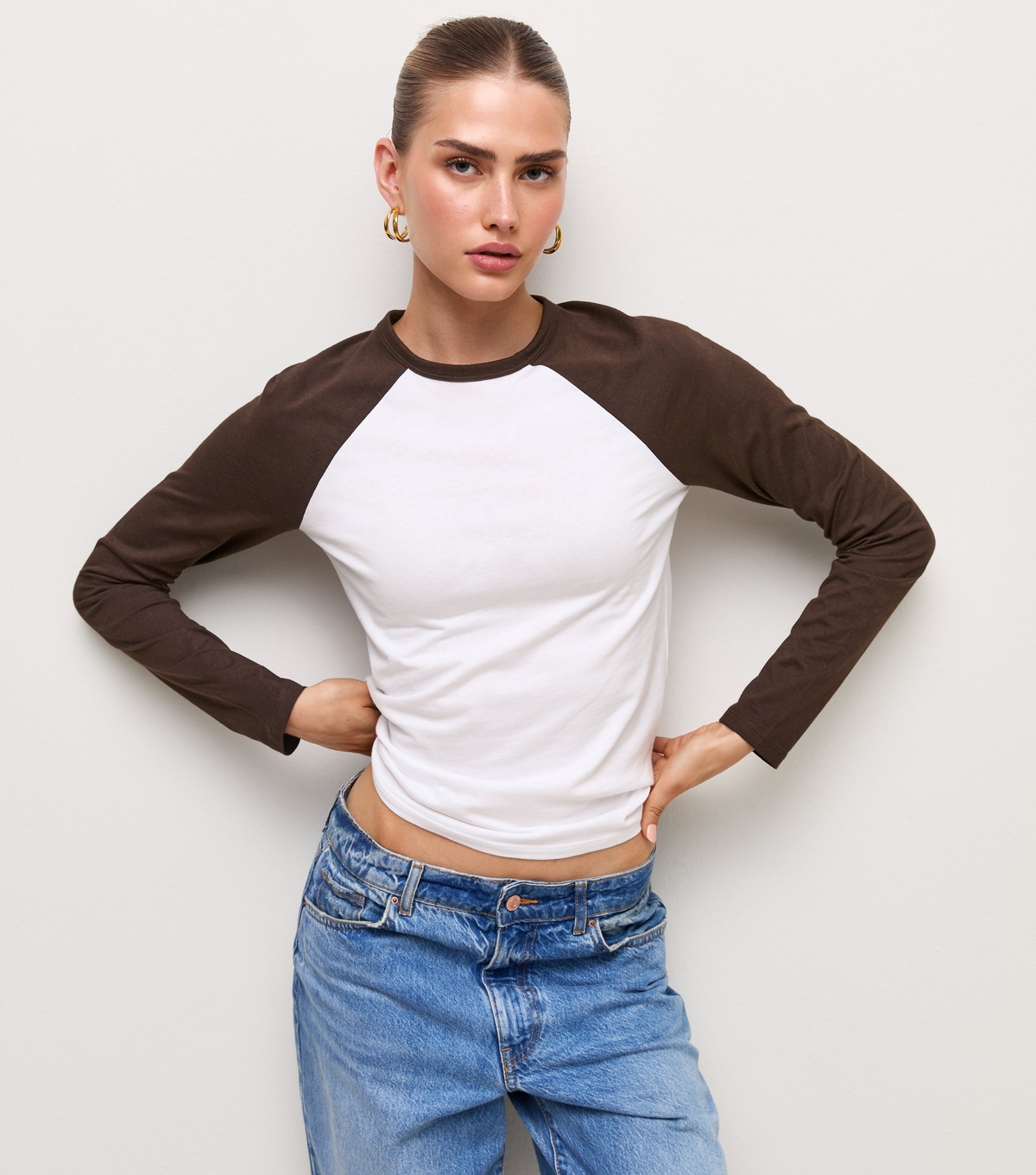 Women's Brown Cotton Long Sleeve Raglan T-Shirt New Look