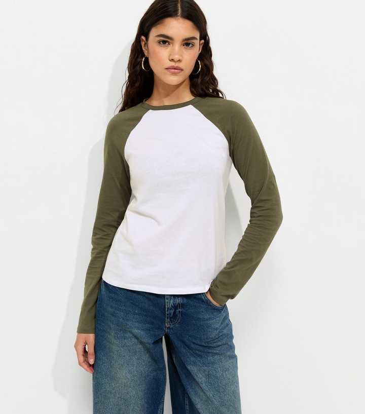 Green Cotton Long Sleeve Raglan T-Shirt