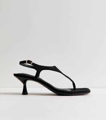 Black Faux Suede Toe Post Kitten Heel Sandals
