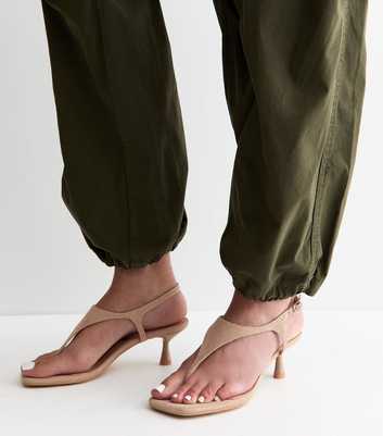 Light Brown Faux Suede Toe Post Kitten Heel Sandals