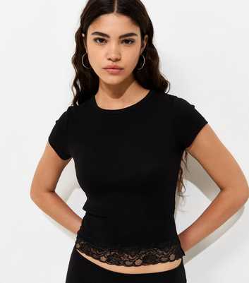 Black Lace Hem Baby Tee T-Shirt