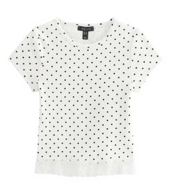 White Cotton Rich Polka Dot Lace Hem Baby Tee T-Shirt