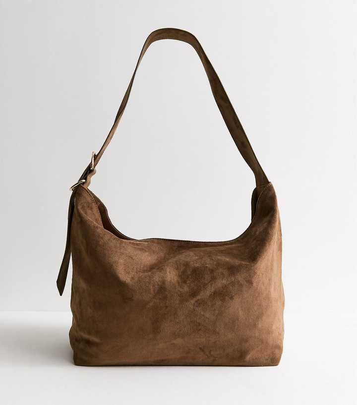 Camel Faux Suede Ring Detail Hobo Shoulder Bag