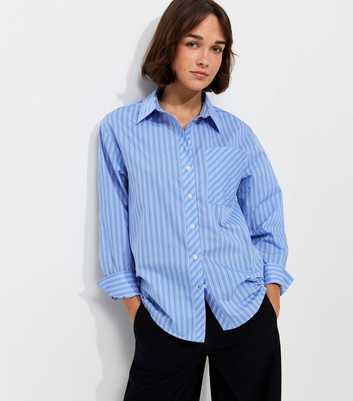 Blue Button Back Striped Long Sleeve Shirt