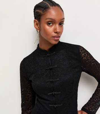 Black Lace Collared Long Sleeve Blouse