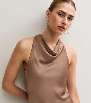 Mink Satin Cowl Neck Halter Top