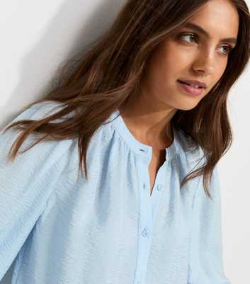 Light Blue Crinkle Texture Grandad Collar Shirt