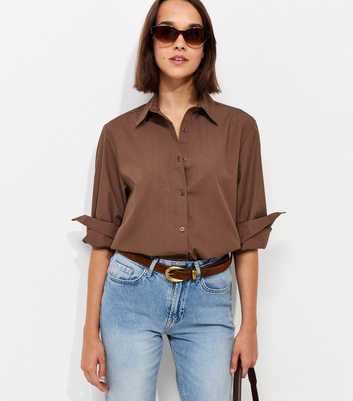 Dark Brown Cotton Poplin Oversized Shirt