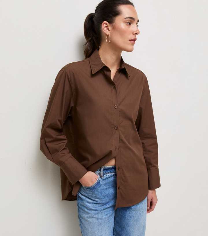 Dark Brown Cotton Poplin Oversized Shirt