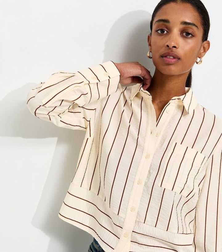 Cream Crinkle Texture Striped Meet The Jean Shirt