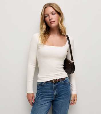 Premium Cream Long Sleeve Square Neck T-Shirt