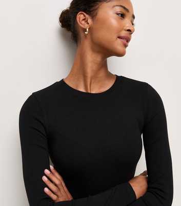 Premium Black Cotton Rich Long Sleeve Crew Neck T-Shirt