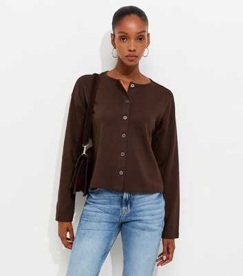 Dark Brown Button Through Long Sleeve T-Shirt