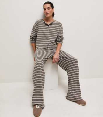 Brown Cotton Rich Striped Drawstring Wide Leg Trousers