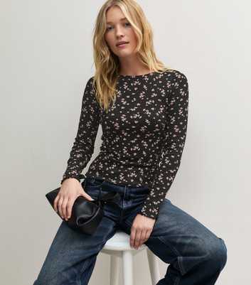 Black Cotton Rich Floral Babylock Long Sleeve T-Shirt