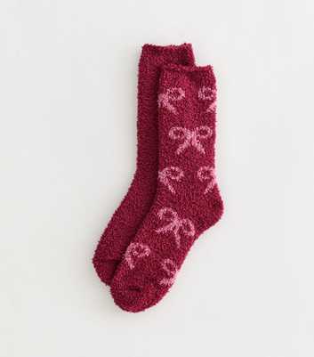 Red Fluffy Bow Ankle Socks