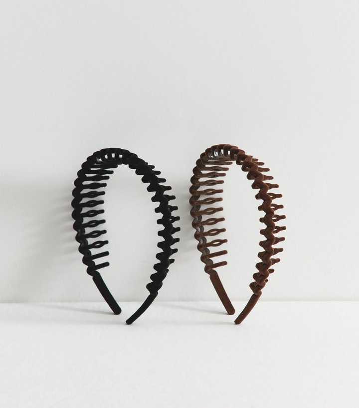 Pack Of 2 Black and Brown Flocked Toothcomb Headband