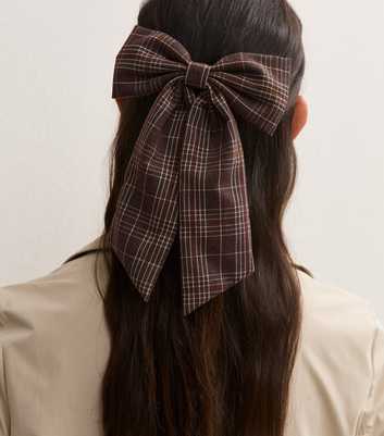 Brown Check Bow Hair Clip