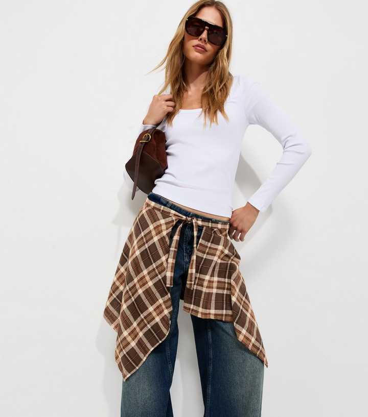 Brown Cotton Check Waist Bandana