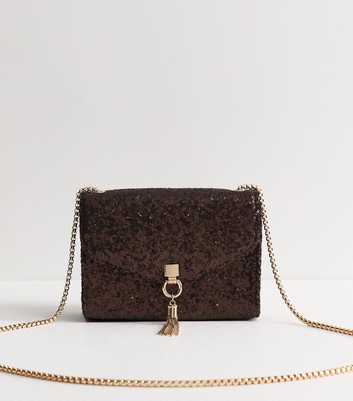 Dark Brown Micro Sequin Embellished Crossbody Bag