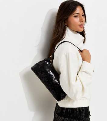 Black Sequin Embellished Shoulder Bag