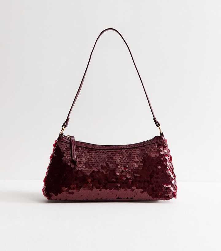 Dark Burgundy Sequin Embellished Shoulder Bag