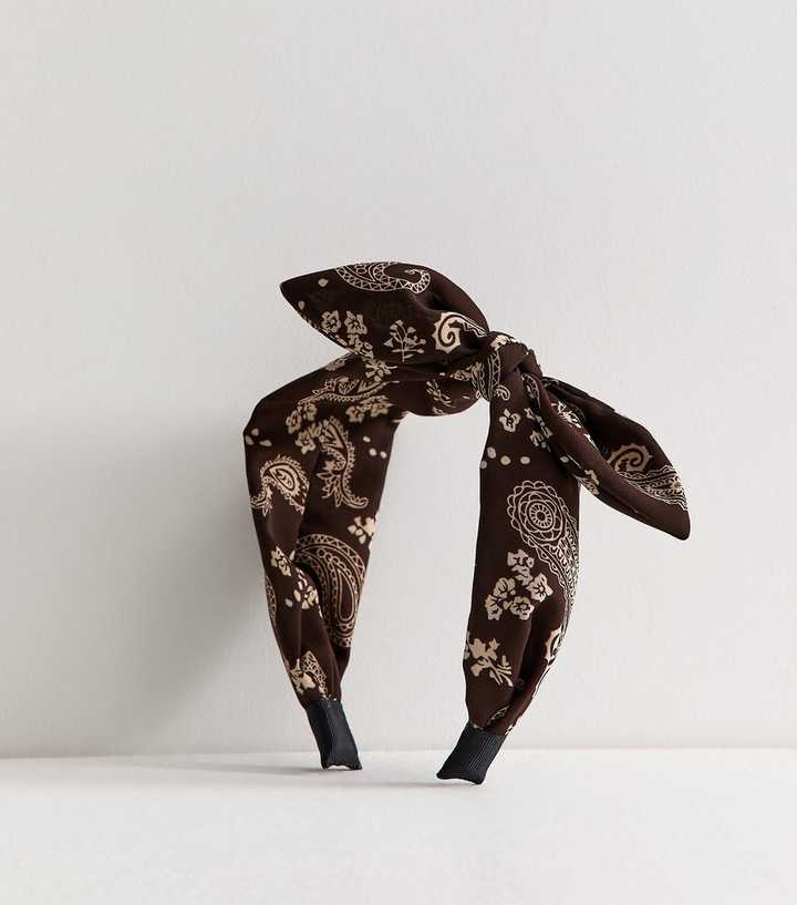 Brown Paisley Knot Bandana Headband