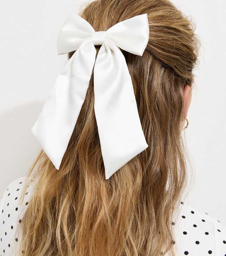 White Satin Bow Hair Slide