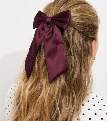 Dark Burgundy Satin Bow Hair Slide