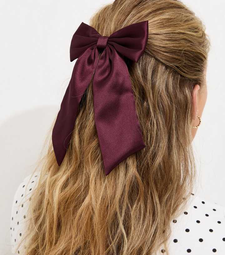 Dark Burgundy Satin Bow Hair Slide