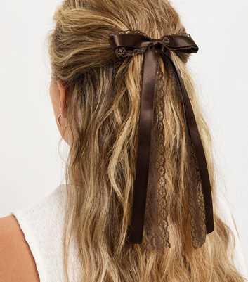 Dark Brown Satin Lace Bow Hair Clip