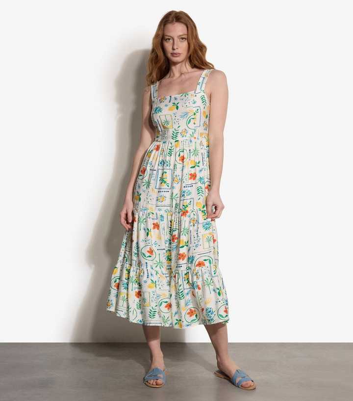 Apricot Cream Postcard Print Midi Dress