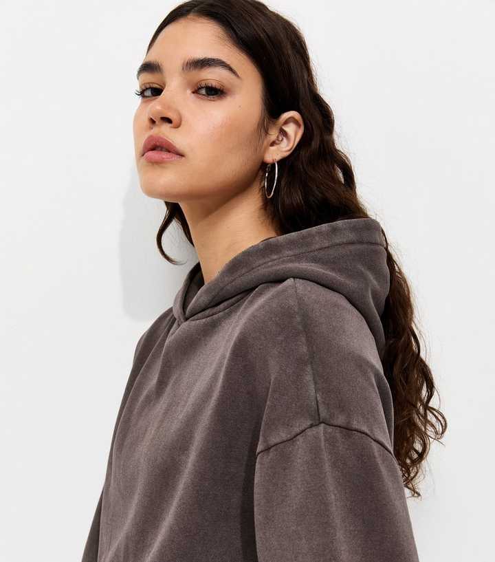 Brown Cotton Rich Acid Wash Hoodie