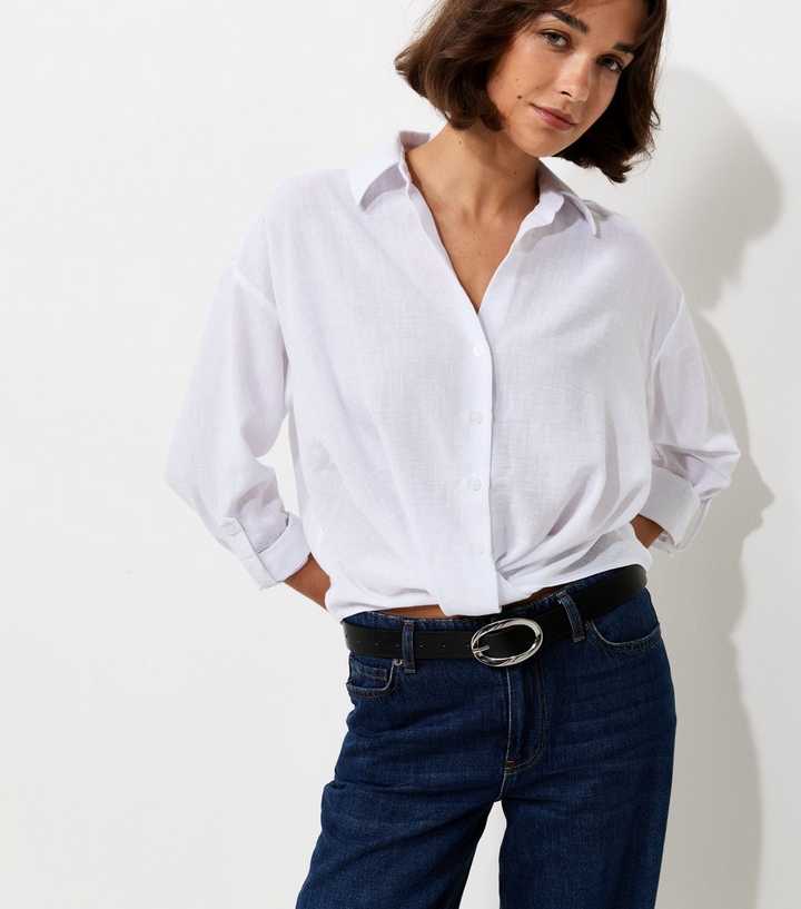 White Twist Front Long Sleeve Shirt