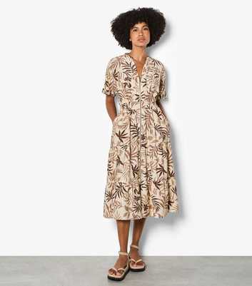 Apricot Stone Palm Print Zip Front Dress