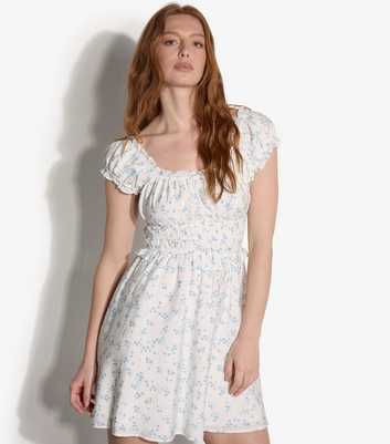 Apricot Cream Floral Print Ruffle Trim Mini Dress