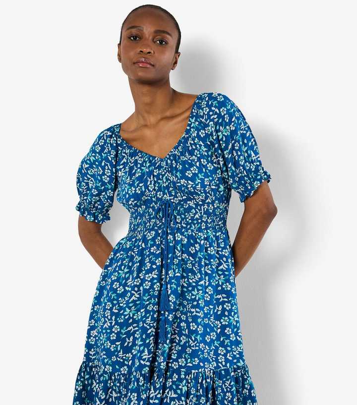 Apricot Blue Floral Print Mini Dress