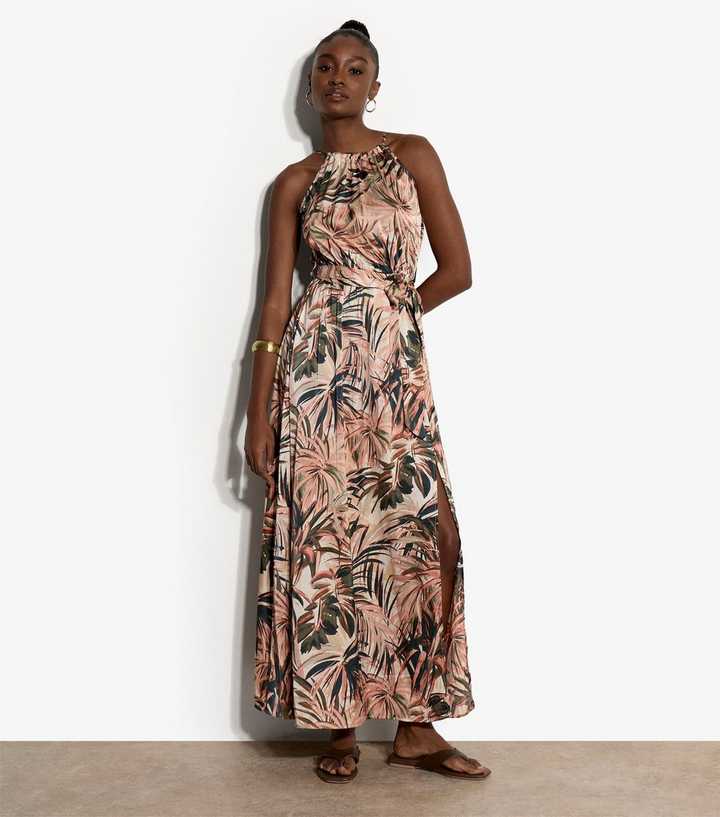 Apricot Tropical Print Midi Dress